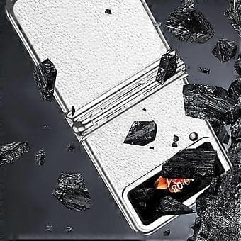 Plating Case Compatible With Samsung Galaxy Z Flip 4, Hard PC+Smooth Leather Shockproof Case With Hinge & Pen