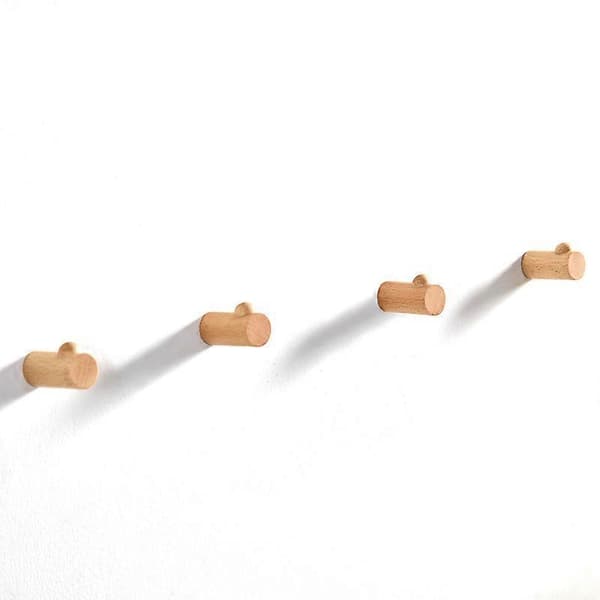 Vægkrog, Naturtræ Tøjkrog Vægmontering (4-pak)