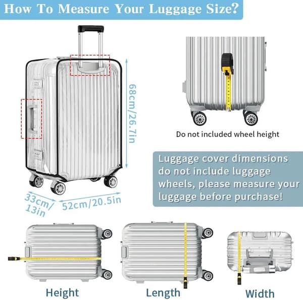 Clear PVC Luggage Cover 76 cm (30 inch), Reusable Scratch-Resistant Protector with Velcro Closure for Spinner Luggage, Transparent 2-Pack