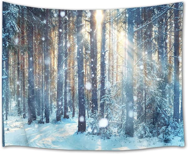 Snow Forest Tapestry Winter Sunset Landscape Wall Hanging for Life