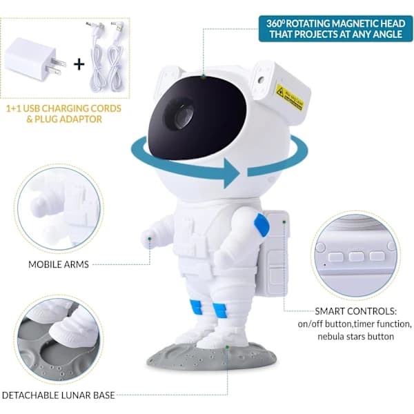 Astronaut Light Projector - Galaxy Projector & Bonus Fidget Infinity Cube - Kids Night Light with Nebula & Star Projector - Cool Birthday Gift
