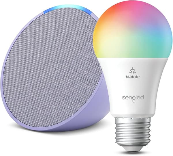 Echo Pop Lavender Bloom ilmaisella Sengled Smart Color -lampulla