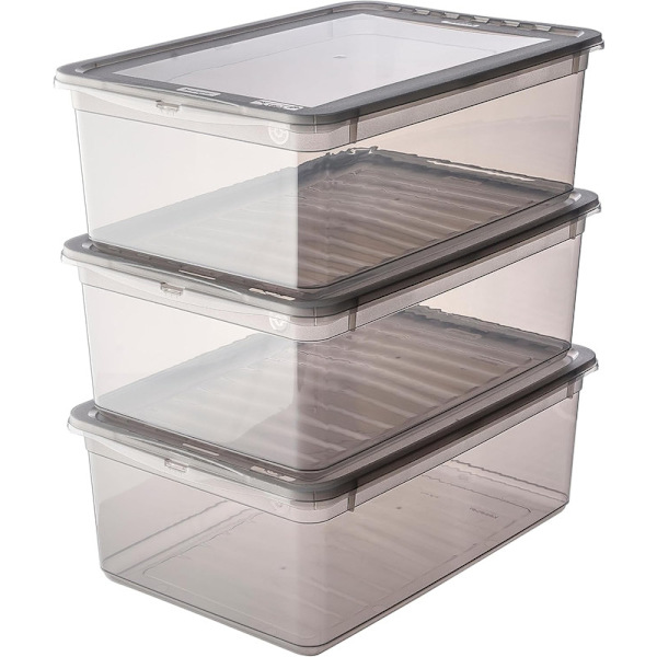 Storage Boxes with Air Control System, 3-Pack, 3 x 11 l, Bea, Transparent