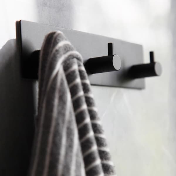 Rectangular Towel Hooks, 3-in-1, Square Stainless Steel, Self-Adhesive, Black, 18x4.5x2.5 cm, 1 Piece