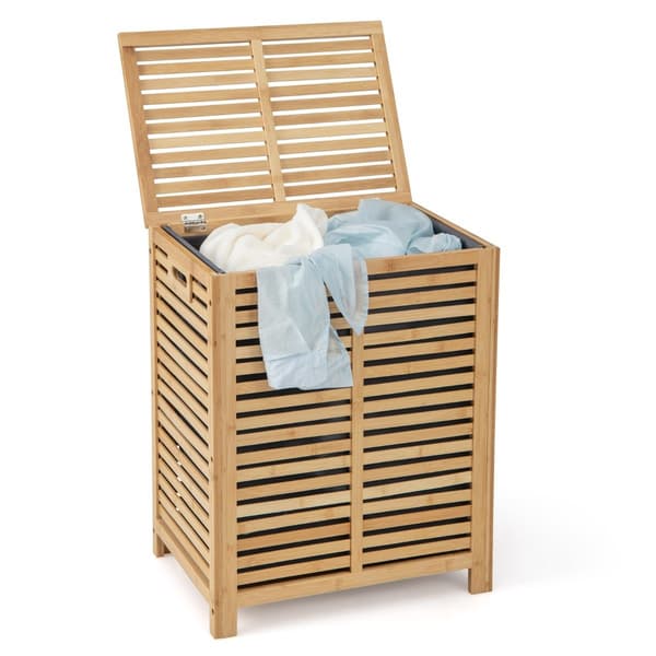 80L Laundry Hamper with Lid and Removable Washable Laundry Bag Bamboo Laundry Basket