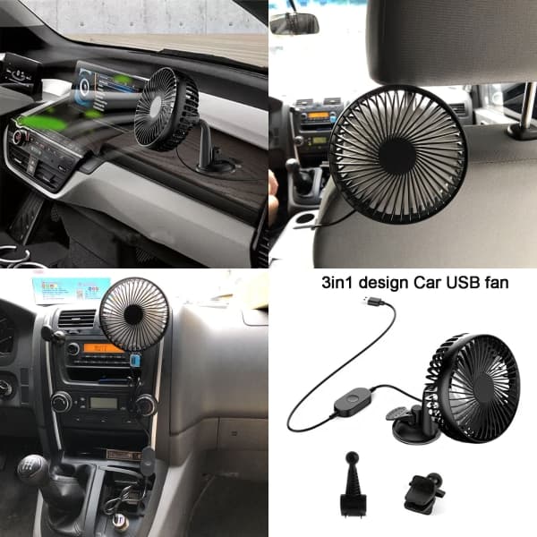 Universal 5V 360 Degree Rotation USB Car Fan Large Wind Three Speed Control USB Car Fan with Suction Cup