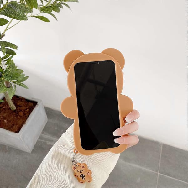 Cute Teddy Bear Phone Case Compatible with iPhone 12, Soft Shockproof Cartoon Cover with Keychain for Girls[JUN]