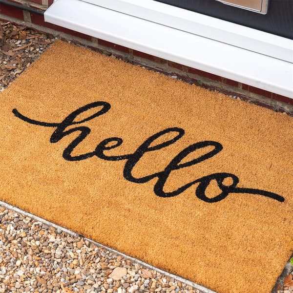 Sklisikker dørmatte i kokosfiber - Hello - Velkomstmatte med PVC-bakside
