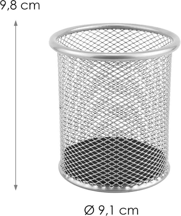 Metallpennholder Rund trådnett Multifunksjonell kopp for kulepenn Diameter 91 mm Sølv Sølvfarger Sølv Silver