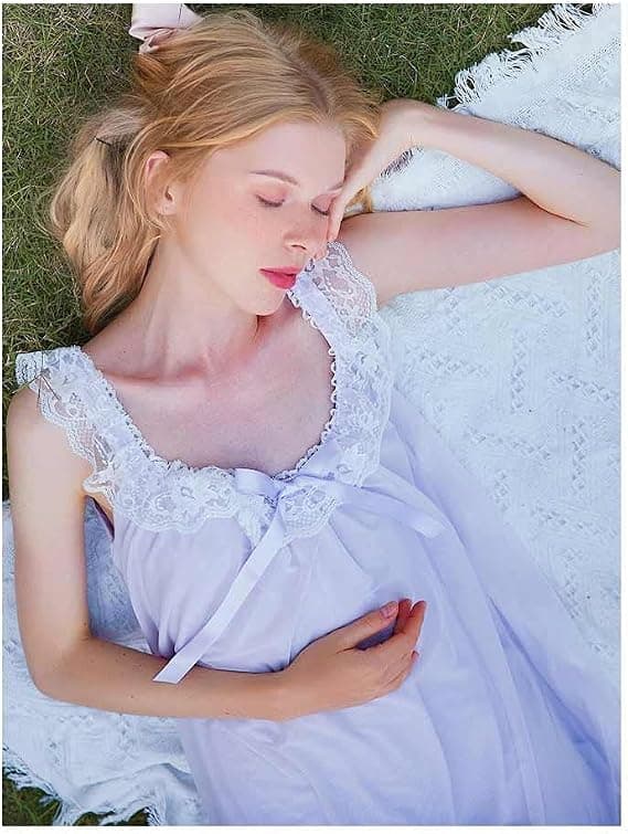 Damepyjamas blonder pyjamas Victoria retro pyjamas uformell pyjamas, lys lilla, XL