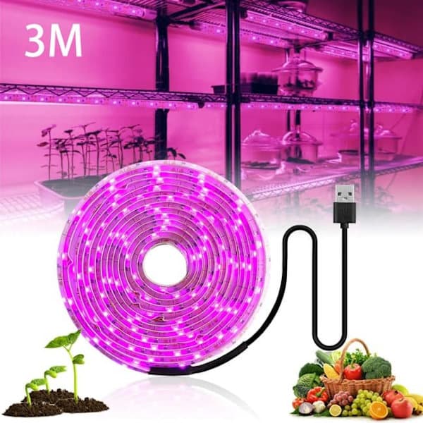 Fuld Spektrum USB LED Vækstlys – Klipbar, Drivhus – Velegnet til Små Planter 3m 3m 3m 3m
