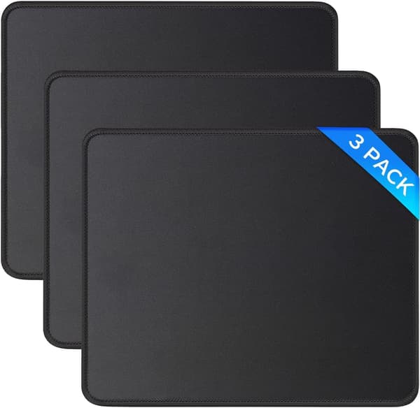 Mouse Pad, 3-pack with Stitched Edges, Gaming Mouse Pad, Smooth, Comfortable Touch, Textured Surface with Non-Slip Rubber Base