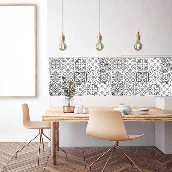 Moroccan Tile Decals for Kitchen Bathroom Wall Transfer Grey 10-Pack