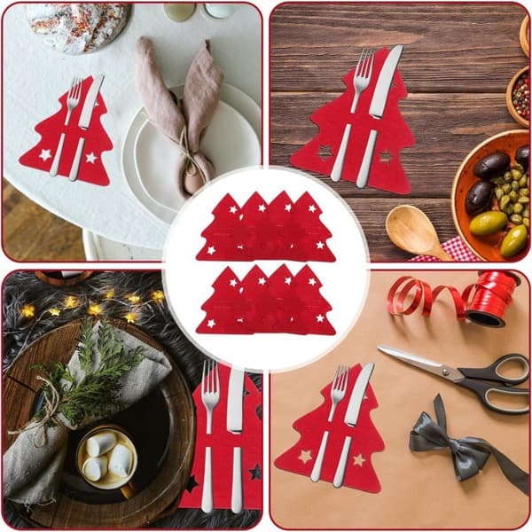 8 Bestickfickor, Julfilt Bestickhållare Servis Paket Mode Bestickficka Underlägg Julbordsdekoration (grå, C)