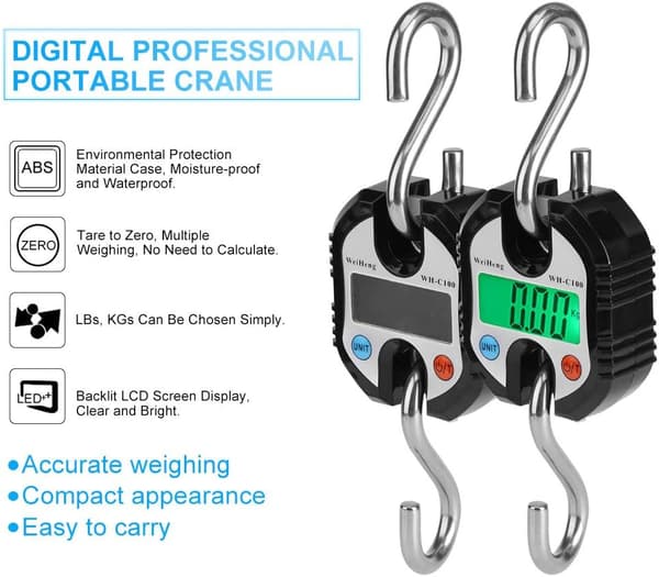 (Black) Luggage scale with 2 stainless steel hooks Portable digital