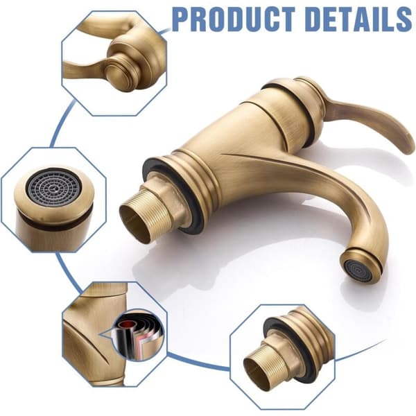 Retro Brass Single Lever Bathroom Faucet with Adjustable Hot/Cold Water, 3/8