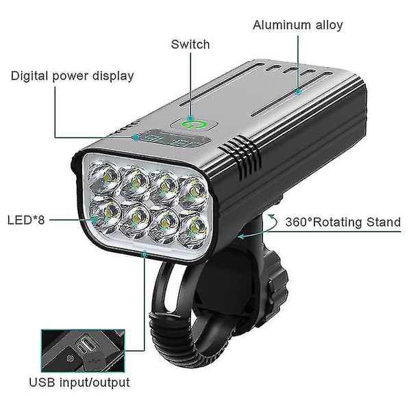 Superstærk 30000 Lumen USB Genopladelig Cykellygte