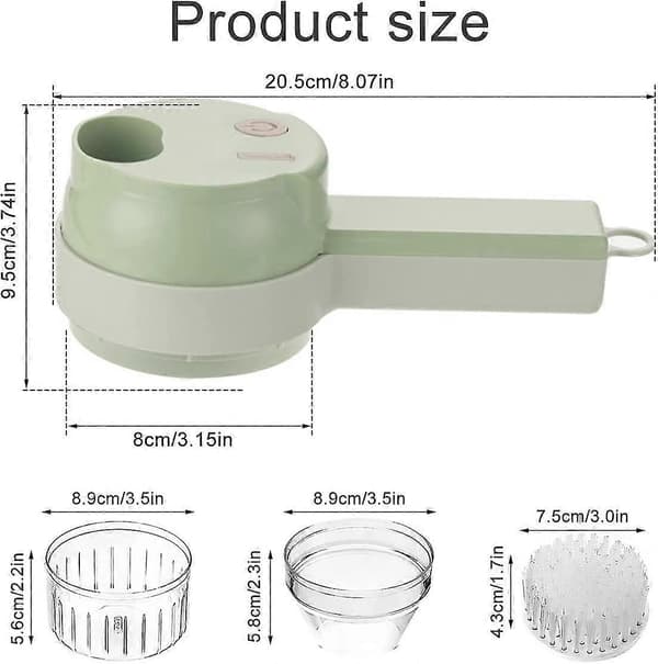 4-in-1 Electric Vegetable Cutter Set Handheld Garlic Chopper Multifunctional Food Chopper Portable Rechargeable Vegetable Grinder for Garlic [DB]