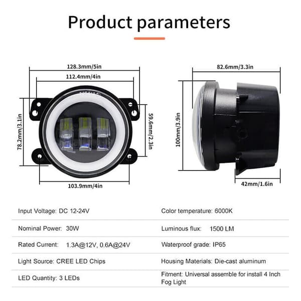 LED Tåkelys 4 Tommer for Jeep Wrangler JK TJ - 2 stk, Kompatible med General Motors