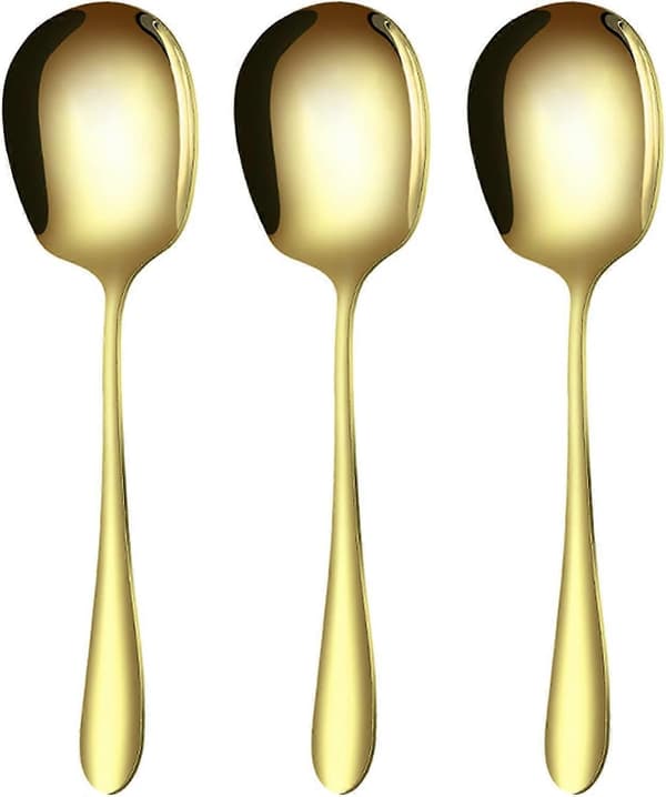 3 stk. store serveringsskeer i rustfrit stål, til servering i køkken, madlavning, restaurant, banket (guld-11) [Db]
