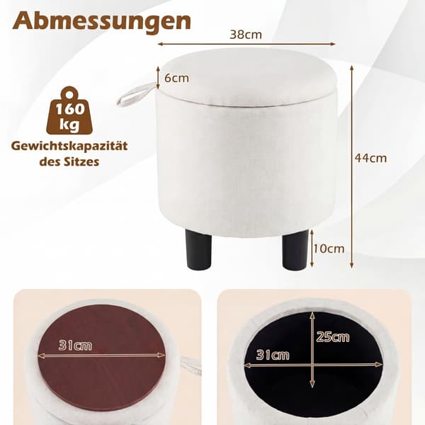 Rund linpuff i lin med oppbevaring, beige, Ø38 cm