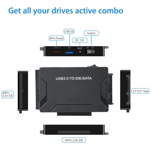 USB IDE-sovitin USB 3.0 - SATA IDE -kiintolevykonvertteriyhdistelmä