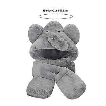 Funny Long Nose Elephant Hat Trendy Unisex Hat Plush Earmuff Pullover Hat for Everyday Wear Grey