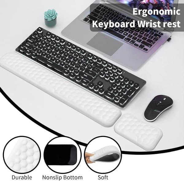 Keyboard Mouse Wrist Rest, Ergonomic Keyboard Support Wrist Rest, Home Office Computer Desk, Laptops, Gaming, Typing White White