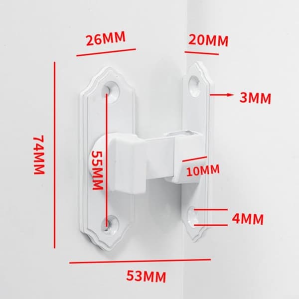 90 Degree Sliding Door Lock, Right Angle Sliding Door Latch, 90 Degree Door Lock Latch (White)