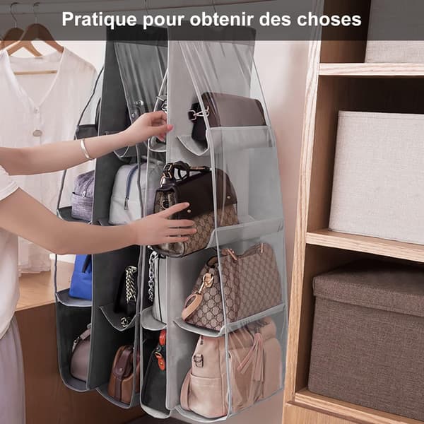 Hanging Storage Rack for Handbags, 8 Compartment Hanging Handbag Organizer Oxf