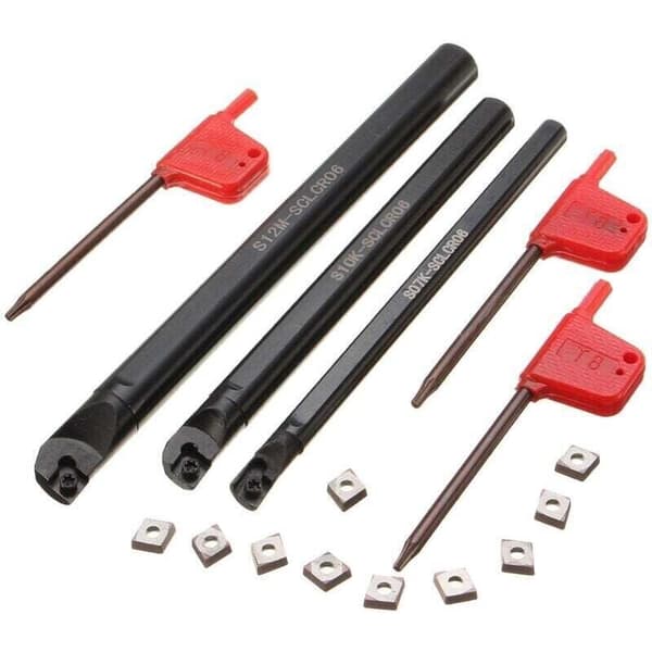 3pcs Metal Lathe Tool Set S07K/ S10K/ S12M-SCLCR06 Boring Bars 10pcs CCMT0602 Carbide Inserts 3pcs Plum Wrenches