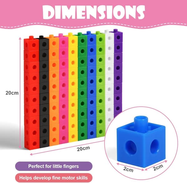 100-styks forbindende terninger med 10 farver, matematikmanipulationer til tidlig læring - 2cm-FX-