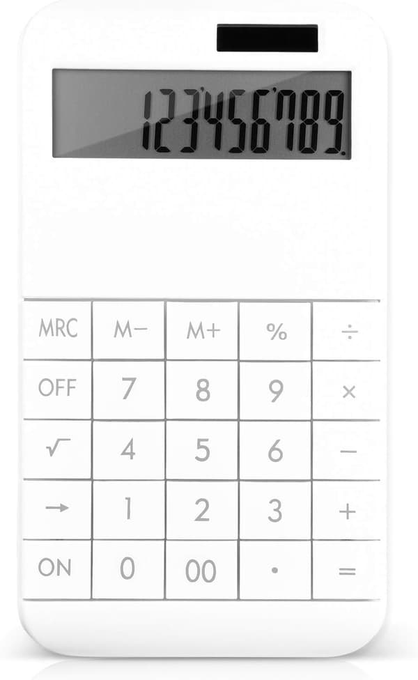 Office Calculator, 12-Digit Large LCD Display Solar Battery Standard Desktop Calculator - White