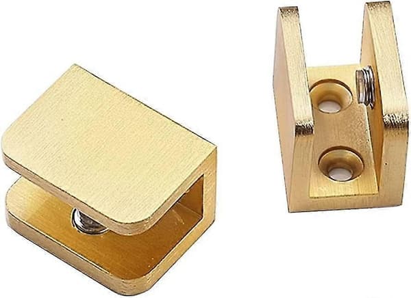 Förpackning med 4 glasklämmor, glashållare utan borrning, hyllfäste, klämstöd (för 10 mm-12 mm glas, guld) ny