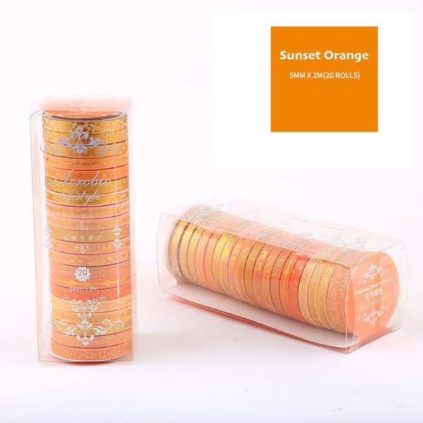Smal Guldfärgad Washi Tejp Set Basic Folietryck Dekorativa Maskeringstejper för Konst, DIY Hantverk (Solnedgångsorange)