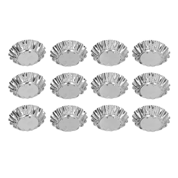 12 Pcs Egg Tart Mold Mini Round Muffin Pan Stainless Steel Tool Set Kit for Baking