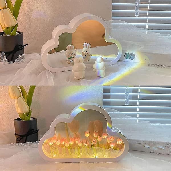 DIY Tulip Night Light, Cloud Tulip Mirror Night Light, Simulated Flower Table Lamp