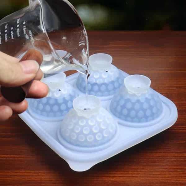 Golf Ball Ice Mold - Large Spherical Ice Cube Tray Compatible with Whiskey & Cocktails, 4-Hole Silicone Mold in Navy Blue