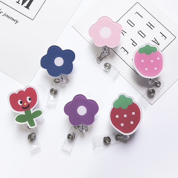 6 infällbara spännen, enkel liten blomma, ID-kort