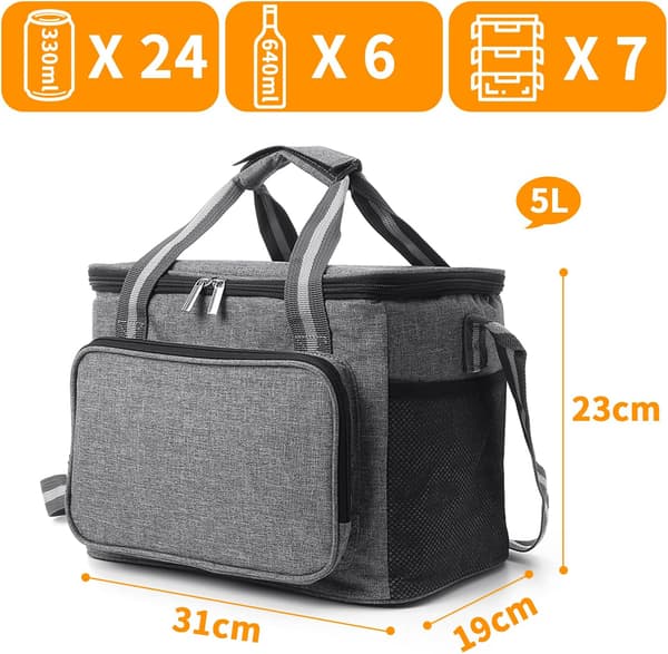 Varmeisolert matpose 15L, arbeidsmatpose, liten bærbar kjølebag for camping, strand, kontor, skole, grå