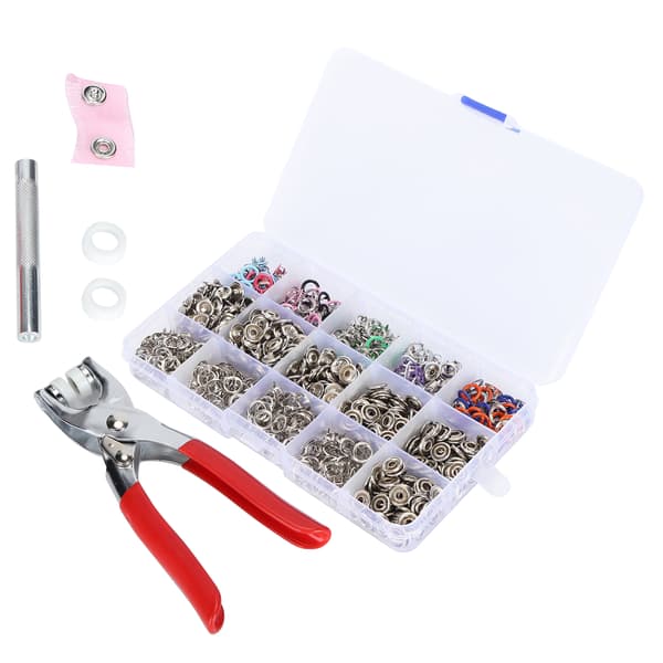 200 Set Hollow Snap Fasteners Metal Snap Button Leather Prong Button Kit with Hand Press Pliers