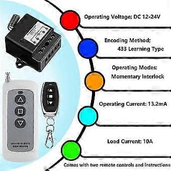 Linear Actuator Remote Control Switch DC12V-24V, 10A 50m Wireless Forward Reverse Controller for Actuators