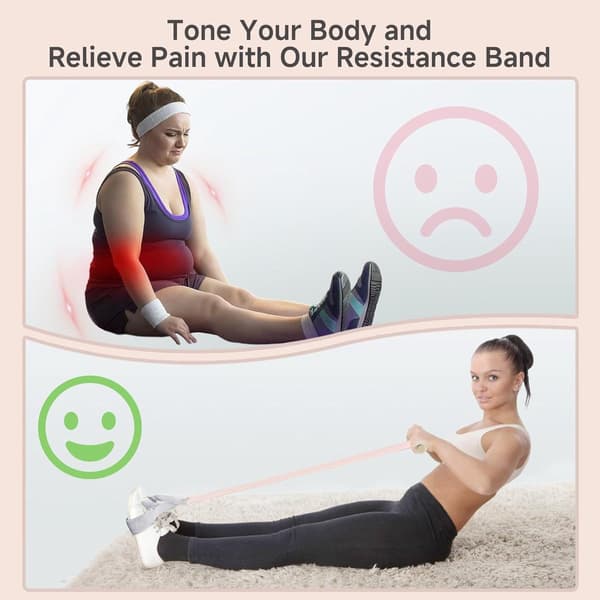 Yogapedalmodstandsbånd - Sit-Up Træner, Anti-brud Elastisk Snor - Mavetræner - Rosa - 65*32 cm
