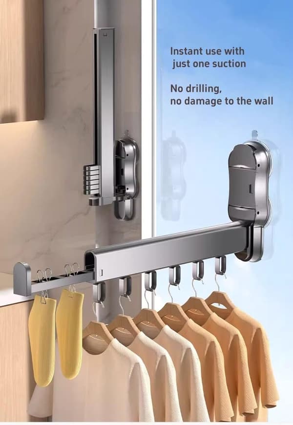 Wall-mounted drying rack with suction cup, 90° foldable aluminum alloy drying rack for indoor and outdoor use.