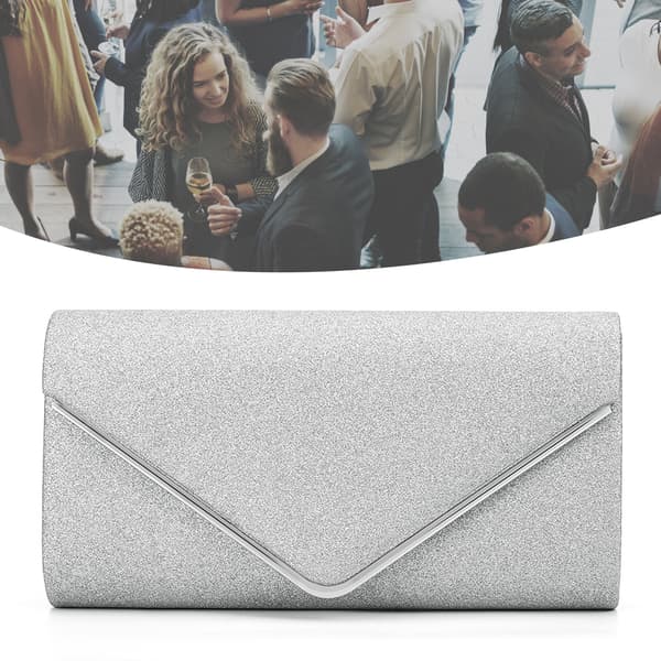 Women's Evening Bag Elegant Glittery Party Wedding Handbag with Chain for Wedding Party Formal Silver Medium Size[C](FQ)‘-OP