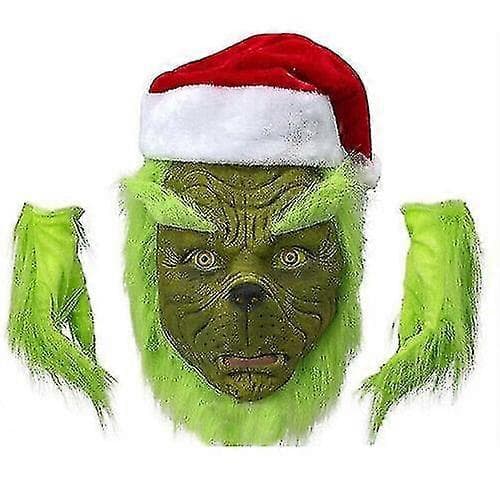 [PLEE] Grinch-dräkt för julcosplay, vuxen tomtekostym, set + mask, ACarnival