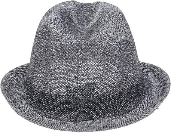 Sequined Sun Hat Fedora with Hole for Women and Men, Foldable and Packable Trilby Panama Summer Beach Hats