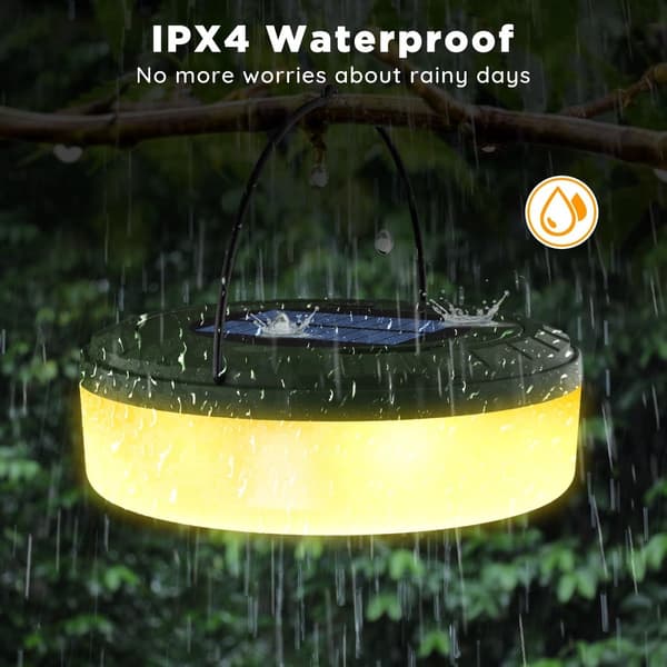 2-in-1 Solar Powered Camping Lantern with 10m Retractable String Lights, USB Rechargeable 8 Modes, For Tent Hiking Patio, Army Green White