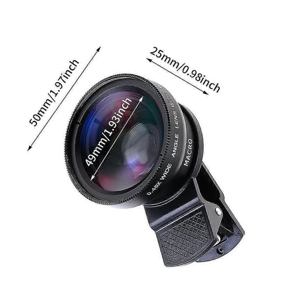 Macro HD Durable 2-in-1 Camera Mobile Phone Lens Super Wide Angle 0.45X 49UV