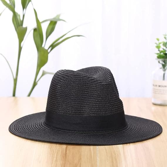 Sommarstrand solhatte, vævet Fedora Panama hat rullebar strå-Fedora beskyttelse UPF50+ bred skygge floppy dame strå solhat
